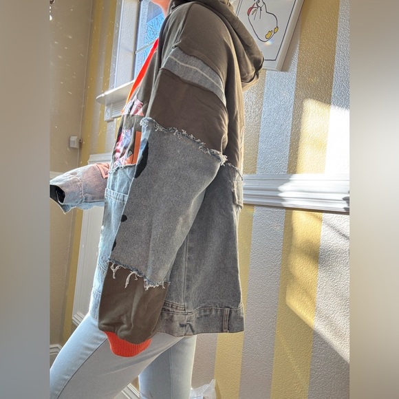 Graphic Patchwork Hoodie with Orange Accents - Picture 5 of 9